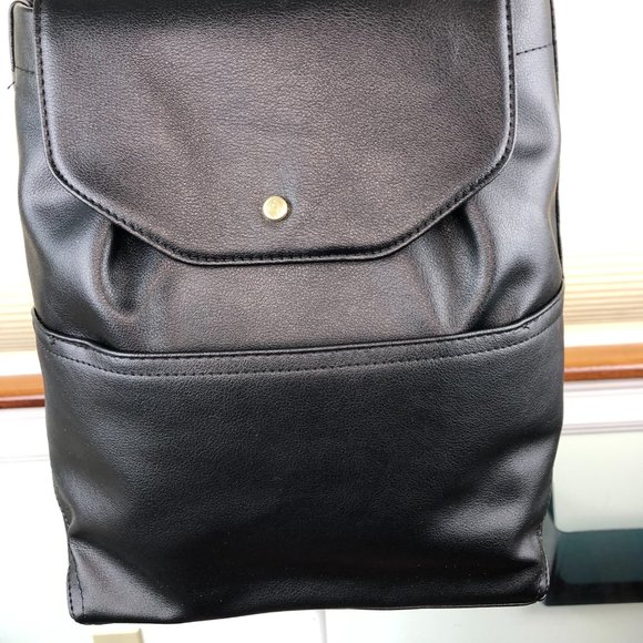 NEW - Time And Tru Black Faux Leather Backpack Academia Classic Minimalist - Picture 4 of 14
